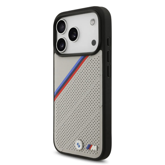 BMW MagSafe PU Leather Case With Tricolor Slanted Stripes & Metal Logos