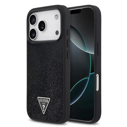 Guess MagSafe PU Leather Fixed Glitter Case With Triangle Logo