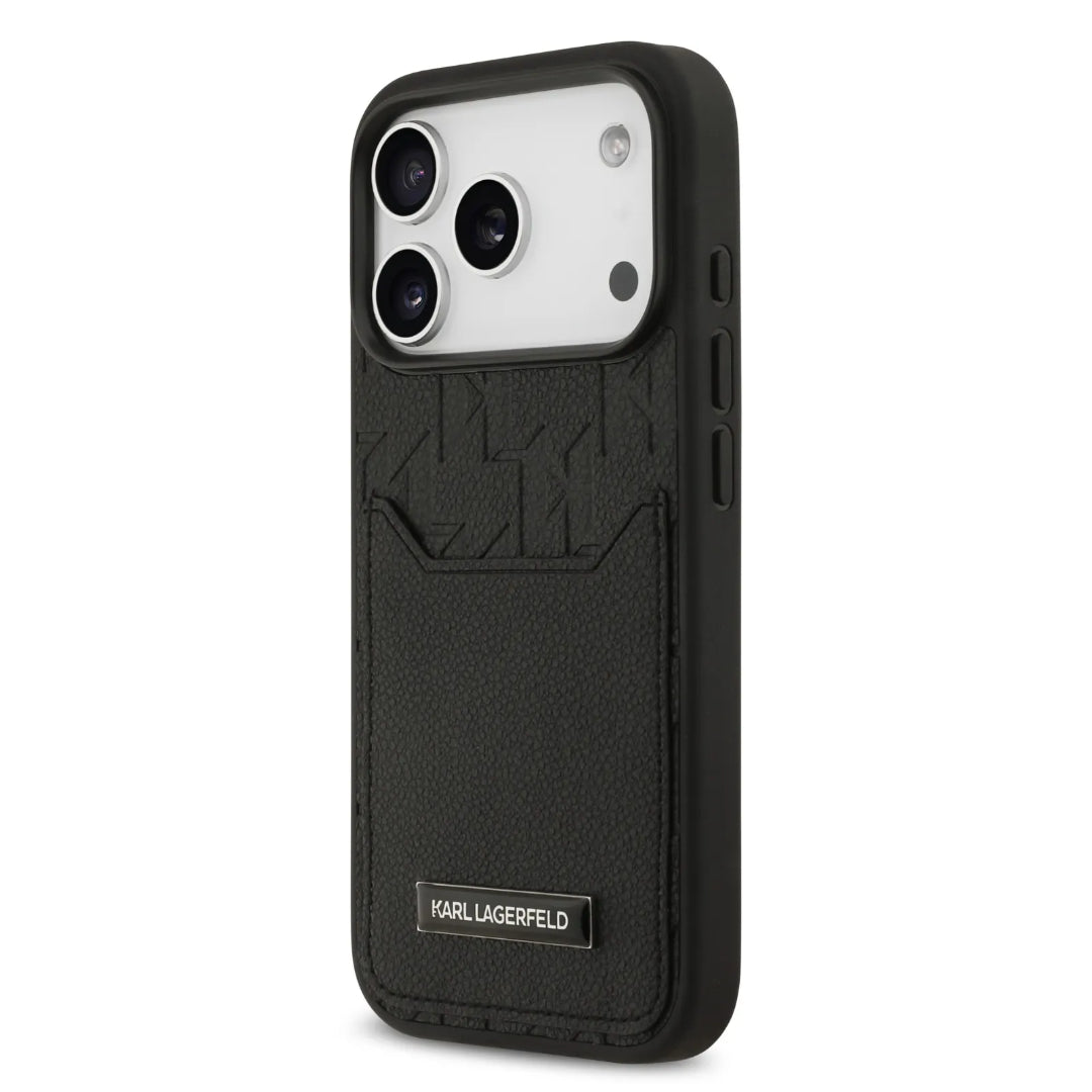 Karl Lagerfeld PU Grained Case With Card Holder & Monogram Hot Stamped Pattern
