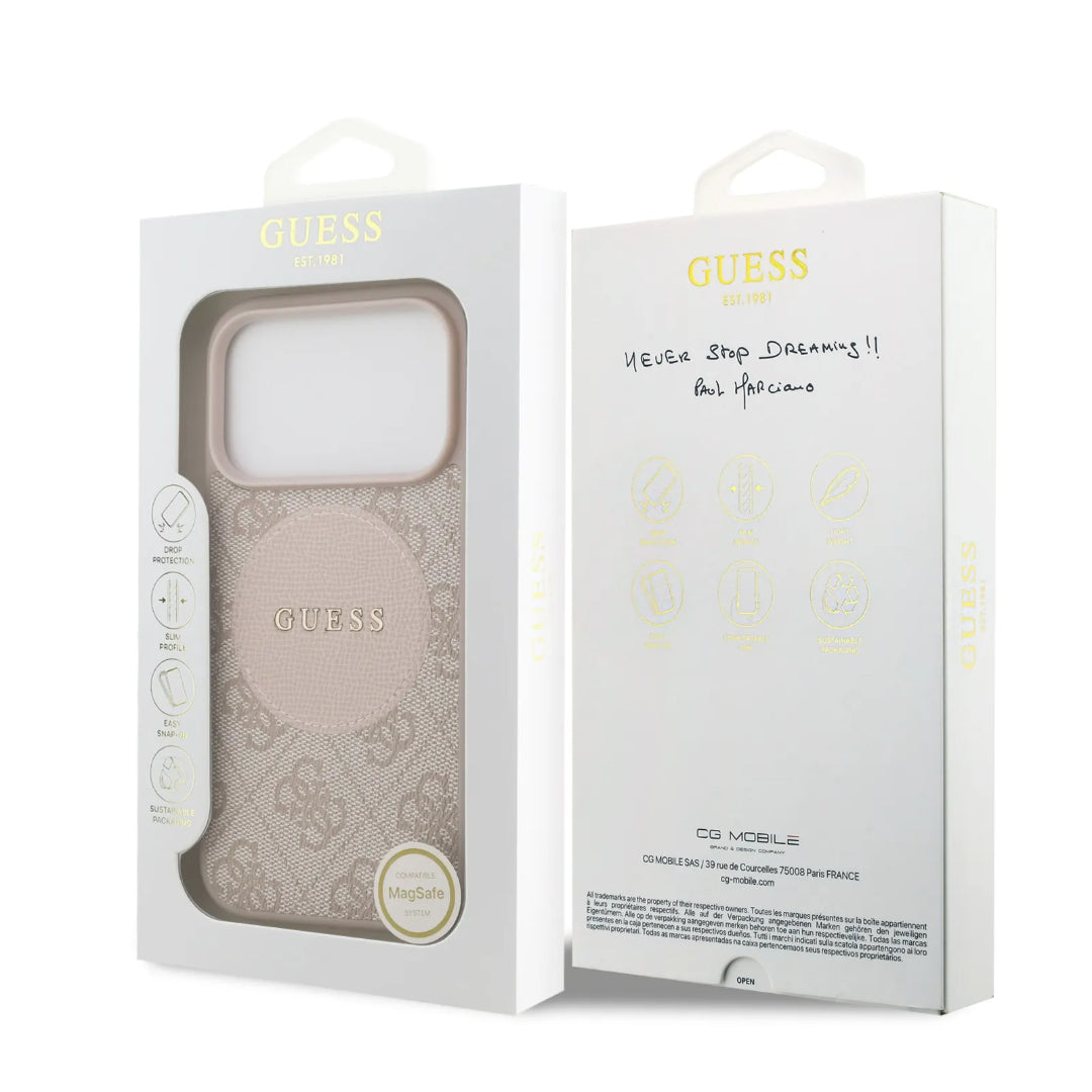Guess MagSafe 4G PU Leather Case With Round Patch & Classic Logo