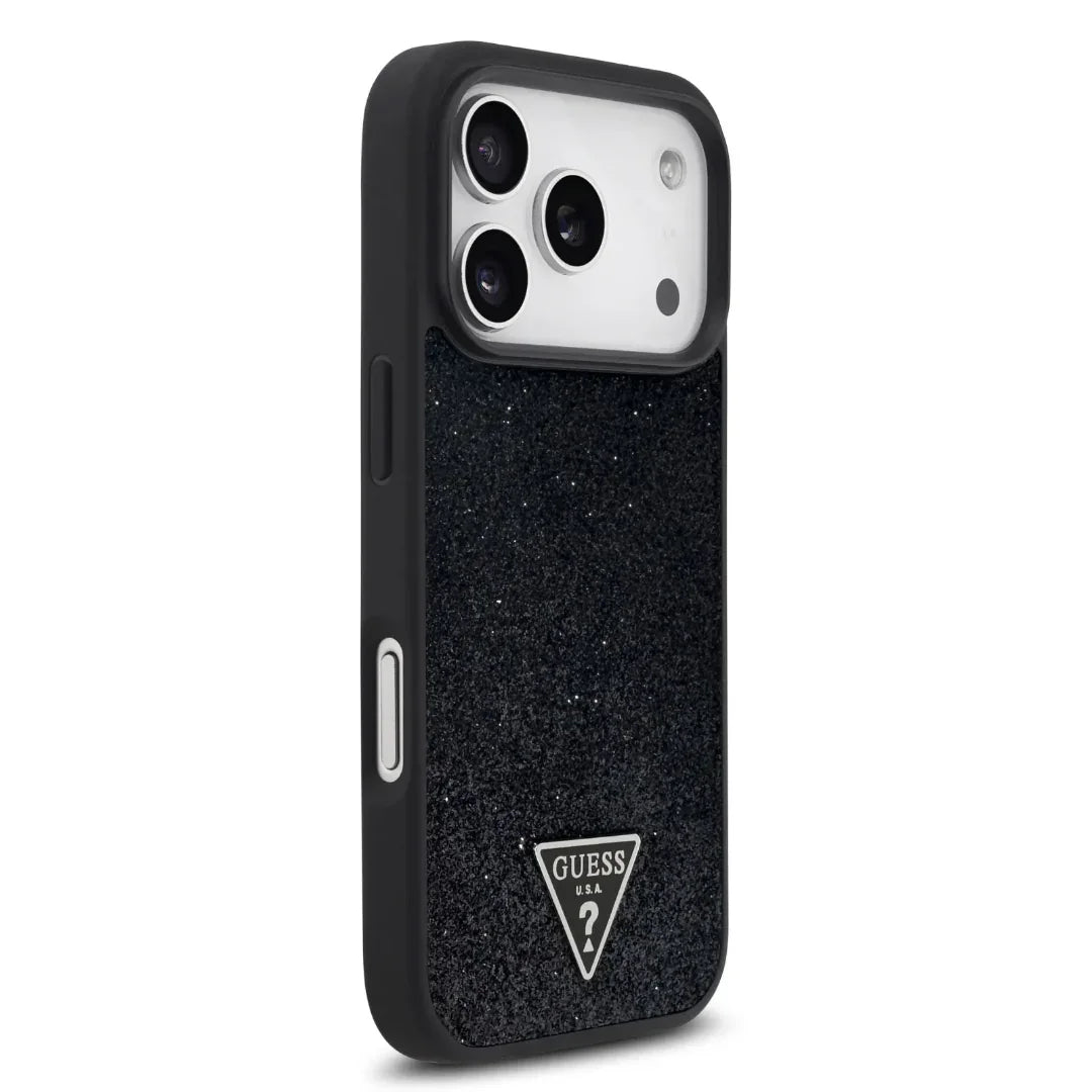 Guess MagSafe PU Leather Fixed Glitter Case With Triangle Logo