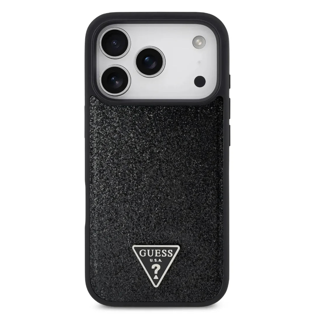 Guess MagSafe PU Leather Fixed Glitter Case With Triangle Logo