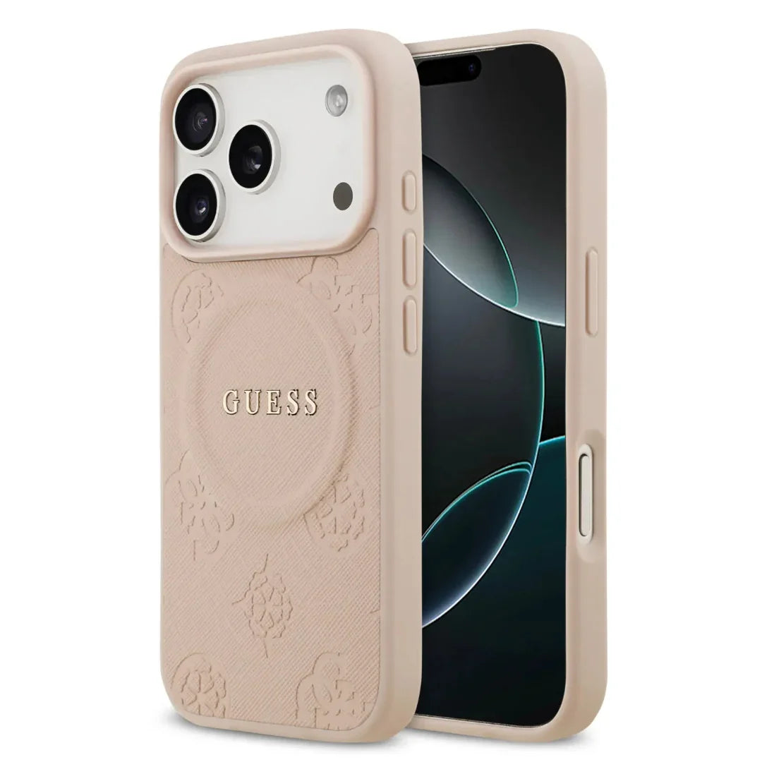 Guess MagSafe PU Leather Case With Peony Hot Stamp Design With Classsic Logo