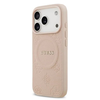 Guess MagSafe PU Leather Case With Peony Hot Stamp Design With Classsic Logo