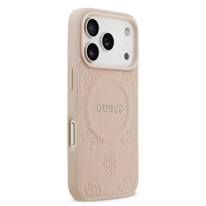 Guess MagSafe PU Leather Case With Peony Hot Stamp Design With Classsic Logo
