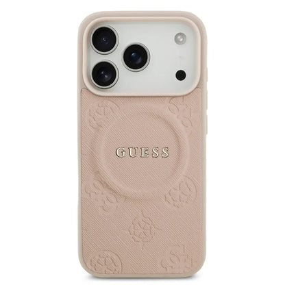 Guess MagSafe PU Leather Case With Peony Hot Stamp Design With Classsic Logo