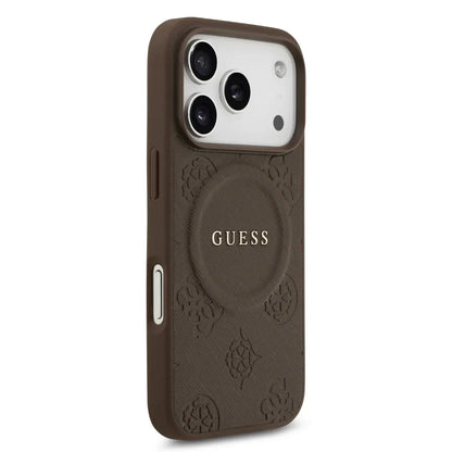 Guess MagSafe PU Leather Case With Peony Hot Stamp Design With Classsic Logo