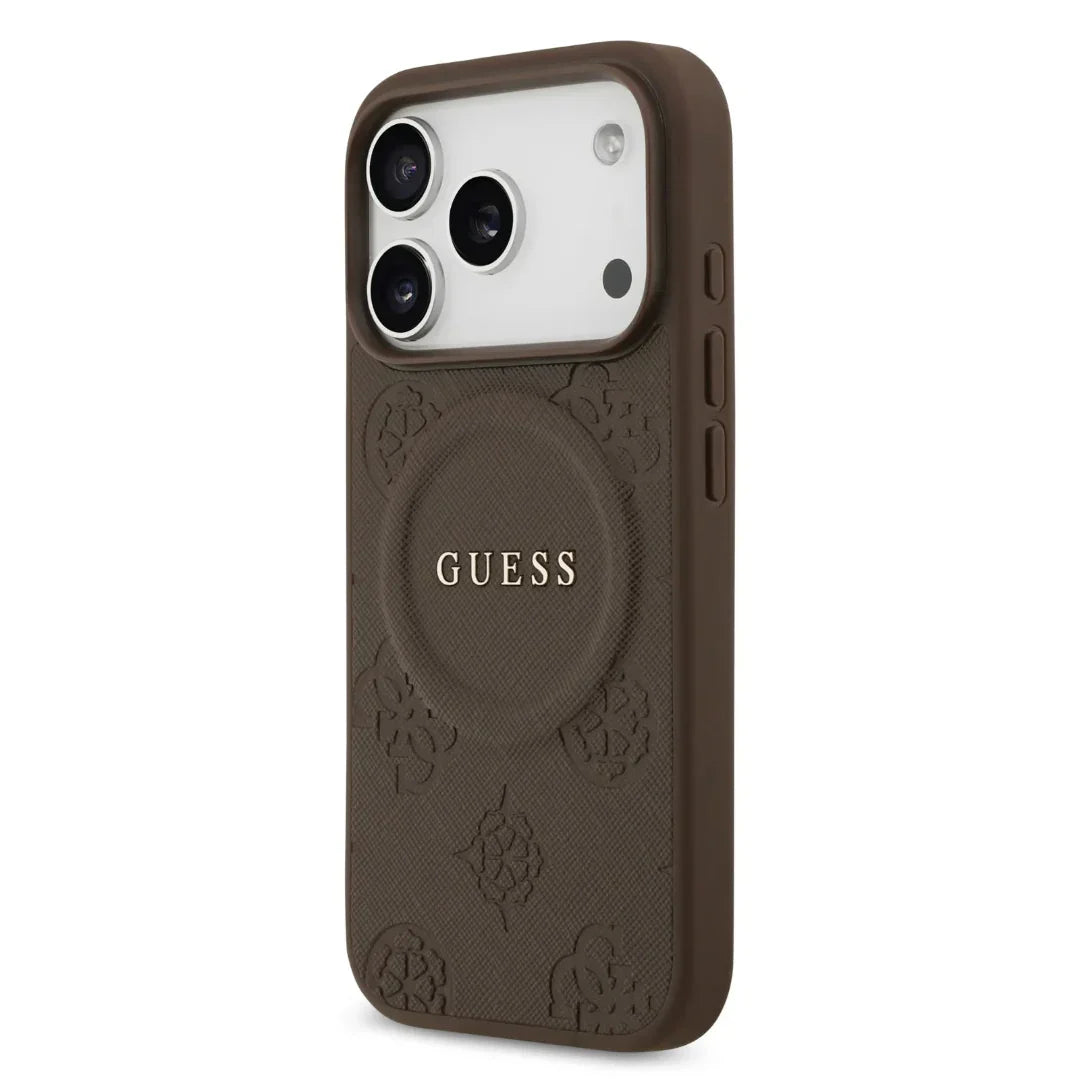 Guess MagSafe PU Leather Case With Peony Hot Stamp Design With Classsic Logo