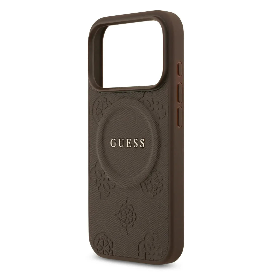 Guess MagSafe PU Leather Case With Peony Hot Stamp Design With Classsic Logo