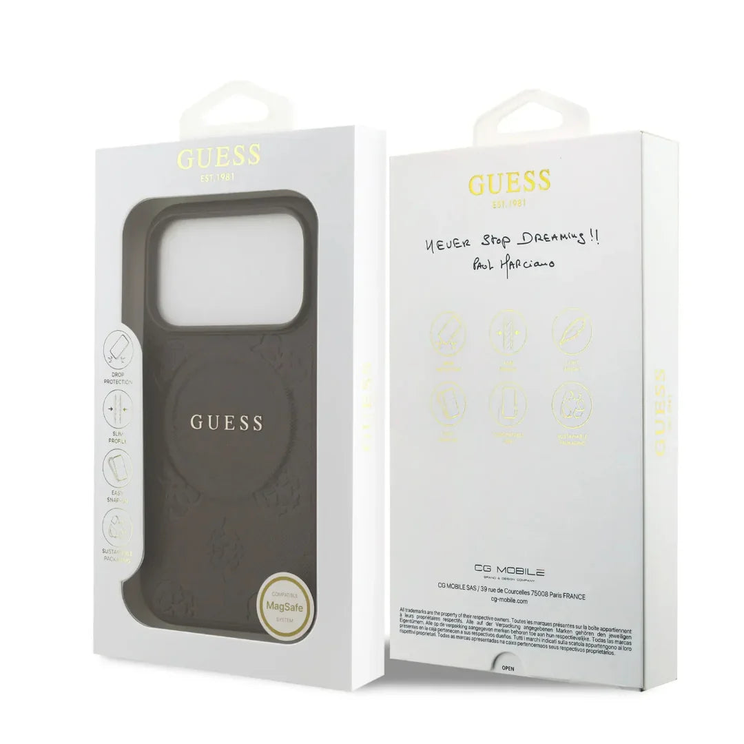 Guess MagSafe PU Leather Case With Peony Hot Stamp Design With Classsic Logo