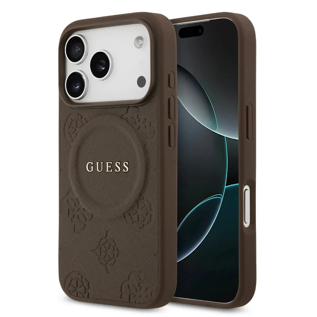 Guess MagSafe PU Leather Case With Peony Hot Stamp Design With Classsic Logo