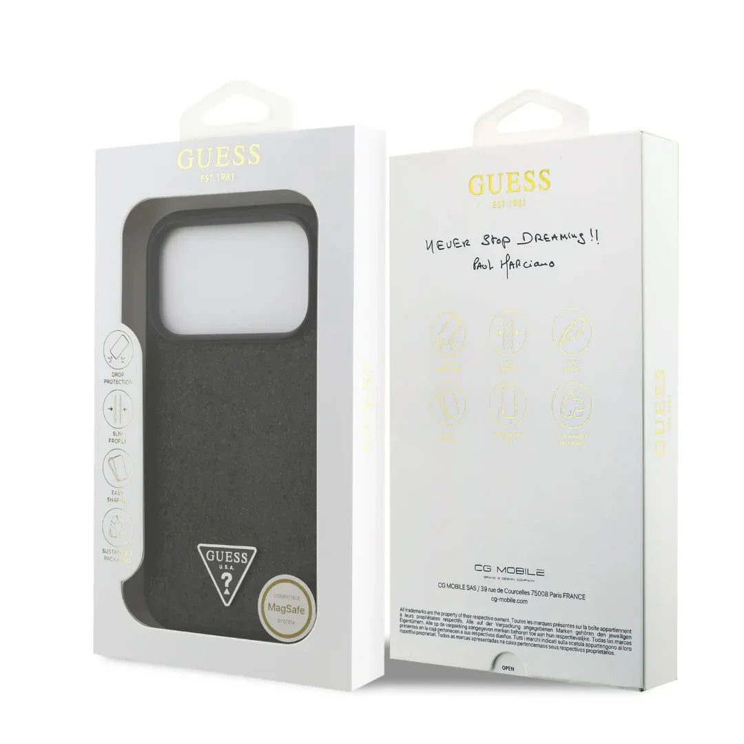 Guess MagSafe PU Leather Fixed Glitter Case With Triangle Logo