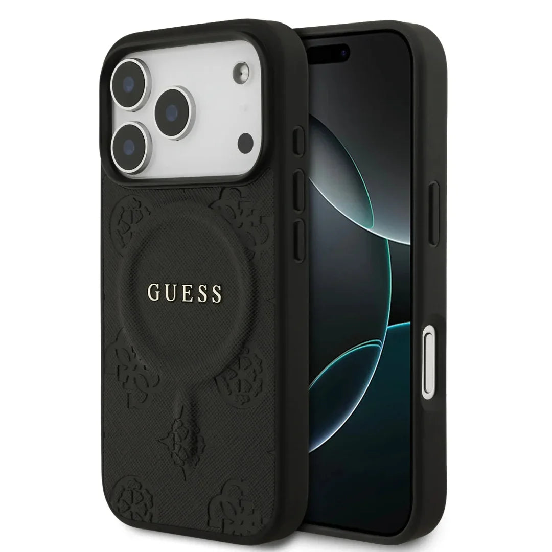 Guess MagSafe PU Leather Case With Peony Hot Stamp Design With Classsic Logo