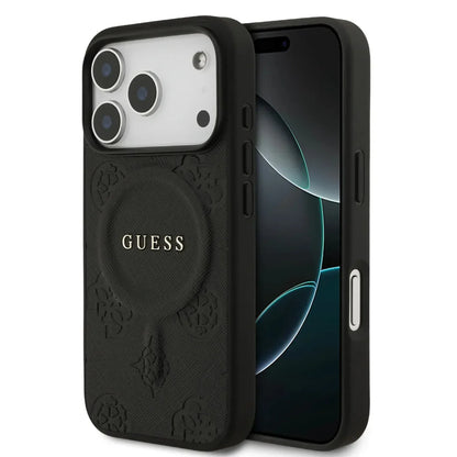 Guess MagSafe PU Leather Case With Peony Hot Stamp Design With Classsic Logo