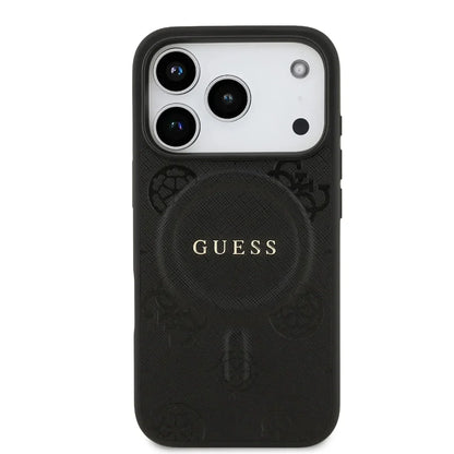 Guess MagSafe PU Leather Case With Peony Hot Stamp Design With Classsic Logo