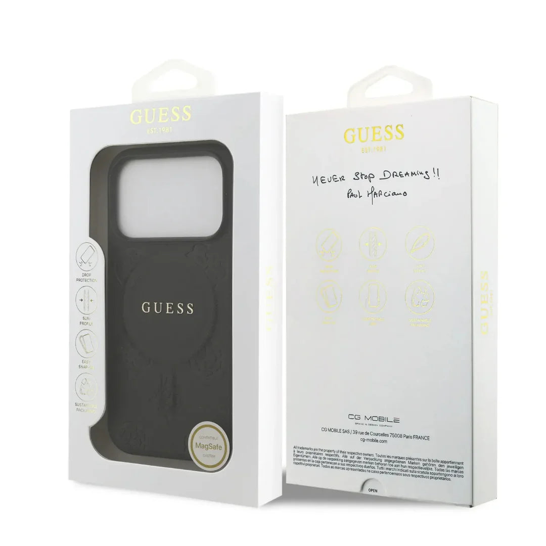 Guess MagSafe PU Leather Case With Peony Hot Stamp Design With Classsic Logo