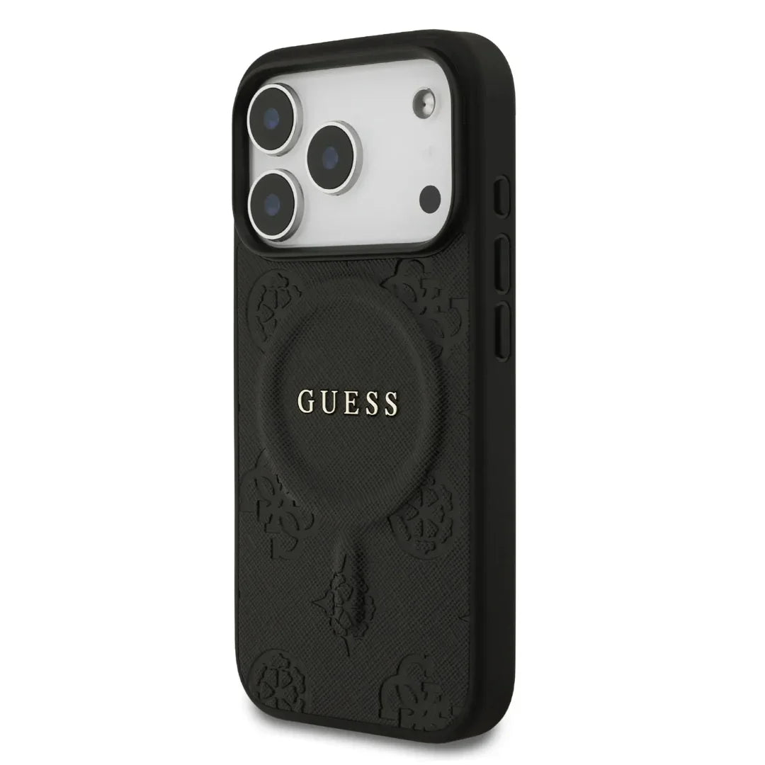 Guess MagSafe PU Leather Case With Peony Hot Stamp Design With Classsic Logo