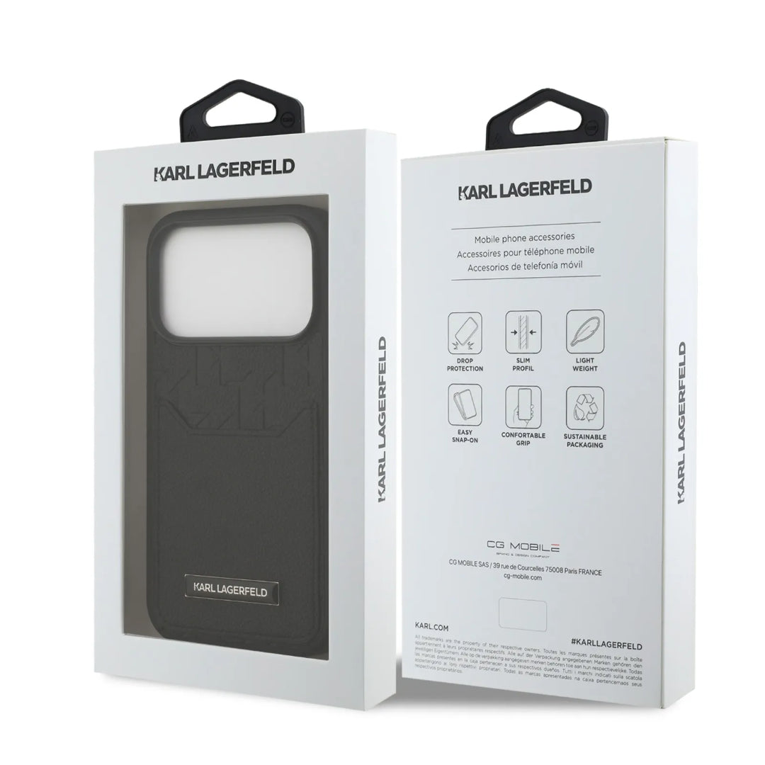 Karl Lagerfeld PU Grained Case With Card Holder & Monogram Hot Stamped Pattern
