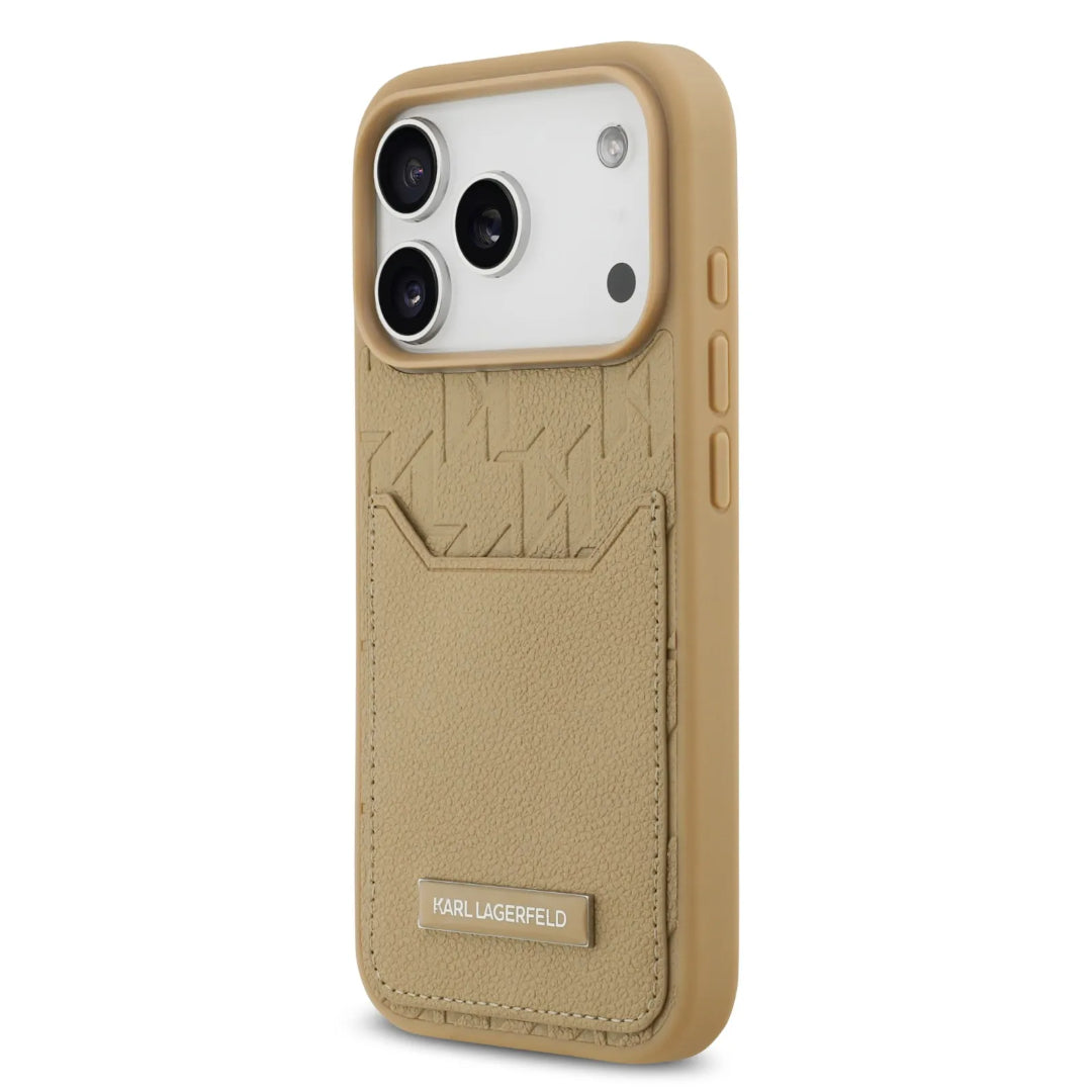Karl Lagerfeld PU Grained Case With Card Holder & Monogram Hot Stamped Pattern