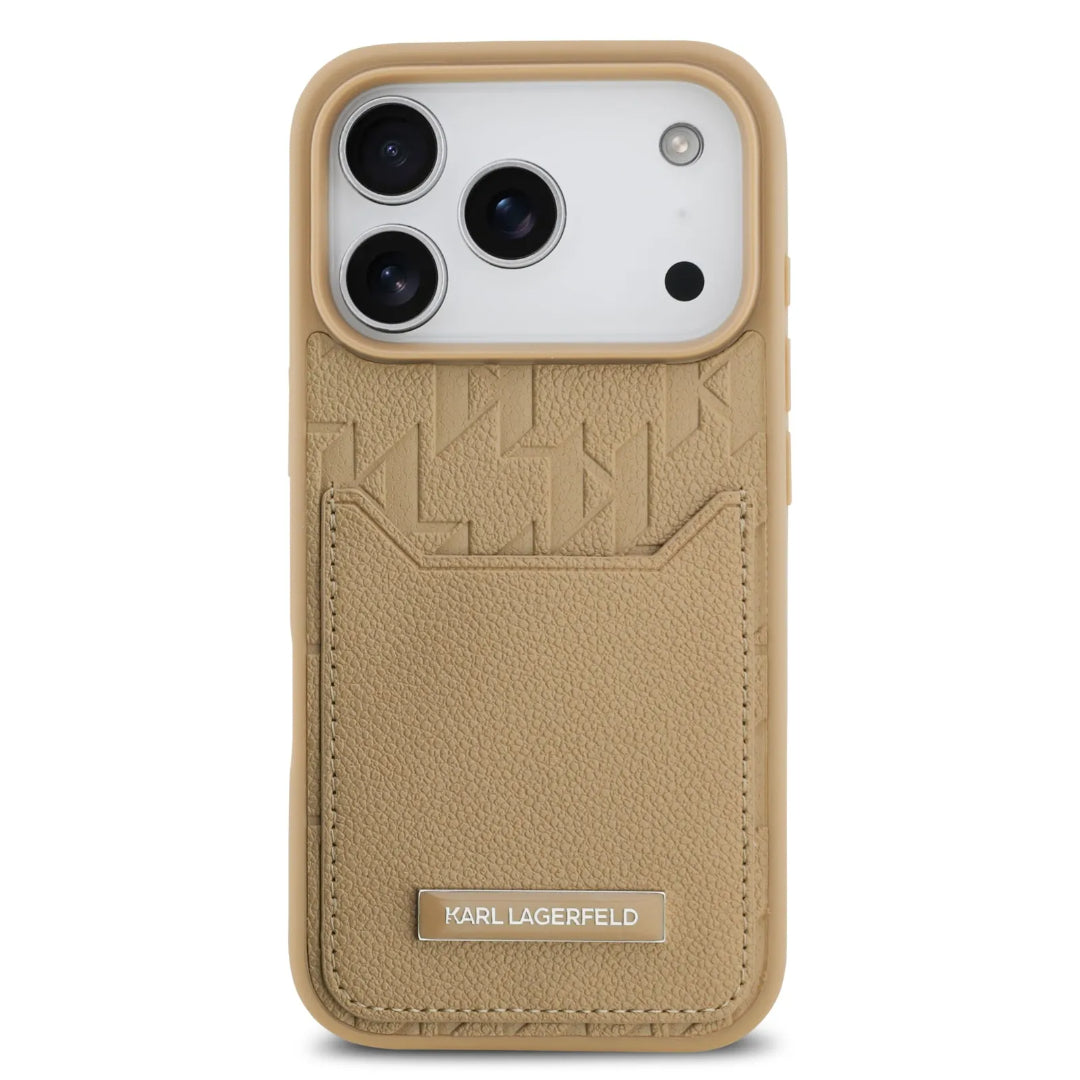 Karl Lagerfeld PU Grained Case With Card Holder & Monogram Hot Stamped Pattern