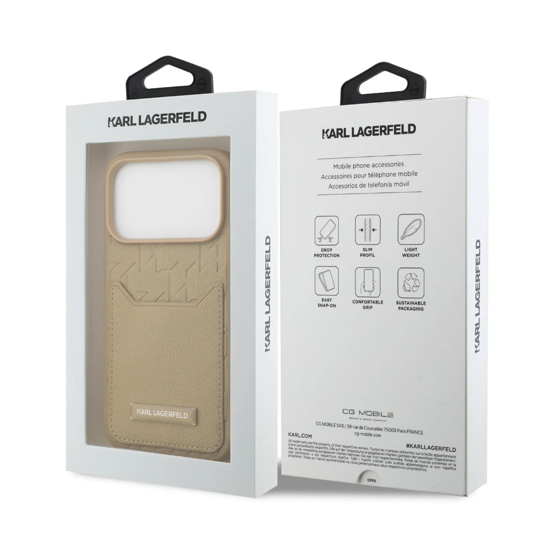 Karl Lagerfeld PU Grained Case With Card Holder & Monogram Hot Stamped Pattern