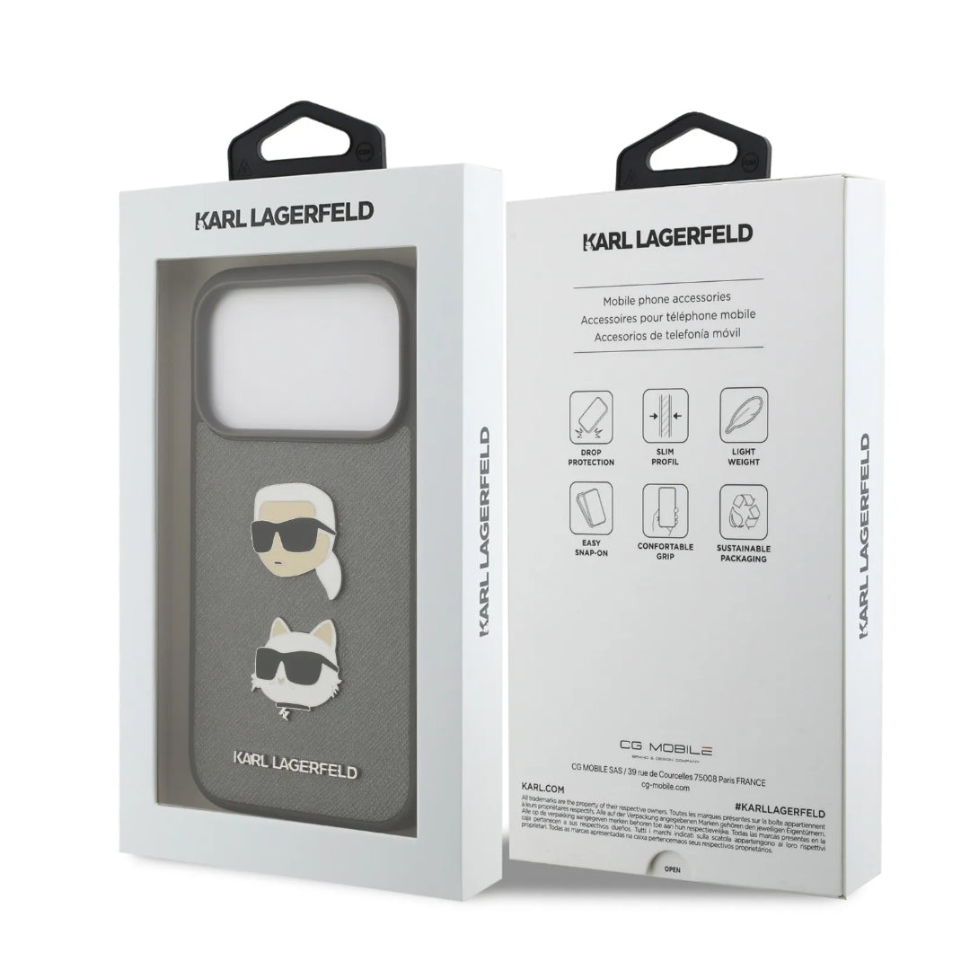Karl Lagerfeld Full Wrapped Saffiano Leather Case With Karl & Choupette Head Pins